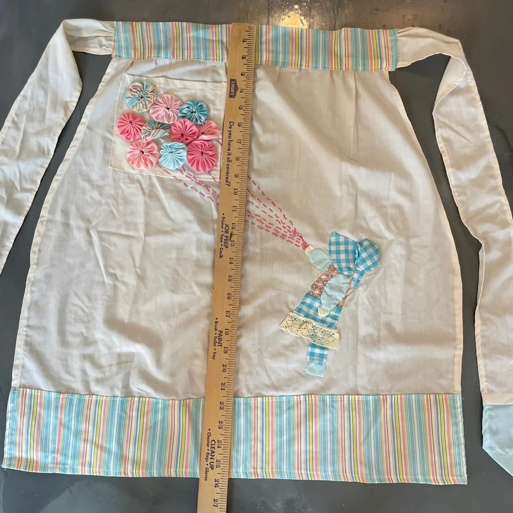 VTG Handmade Sunbonnet Sue Half Apron 3D Balloons‎ Pastel Striped Cottagecore